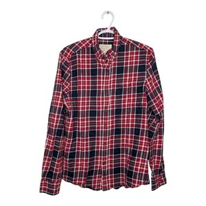 St.Johns Bay Red Navy Plaid Button Down Soft Cotton Flannel Men's Small